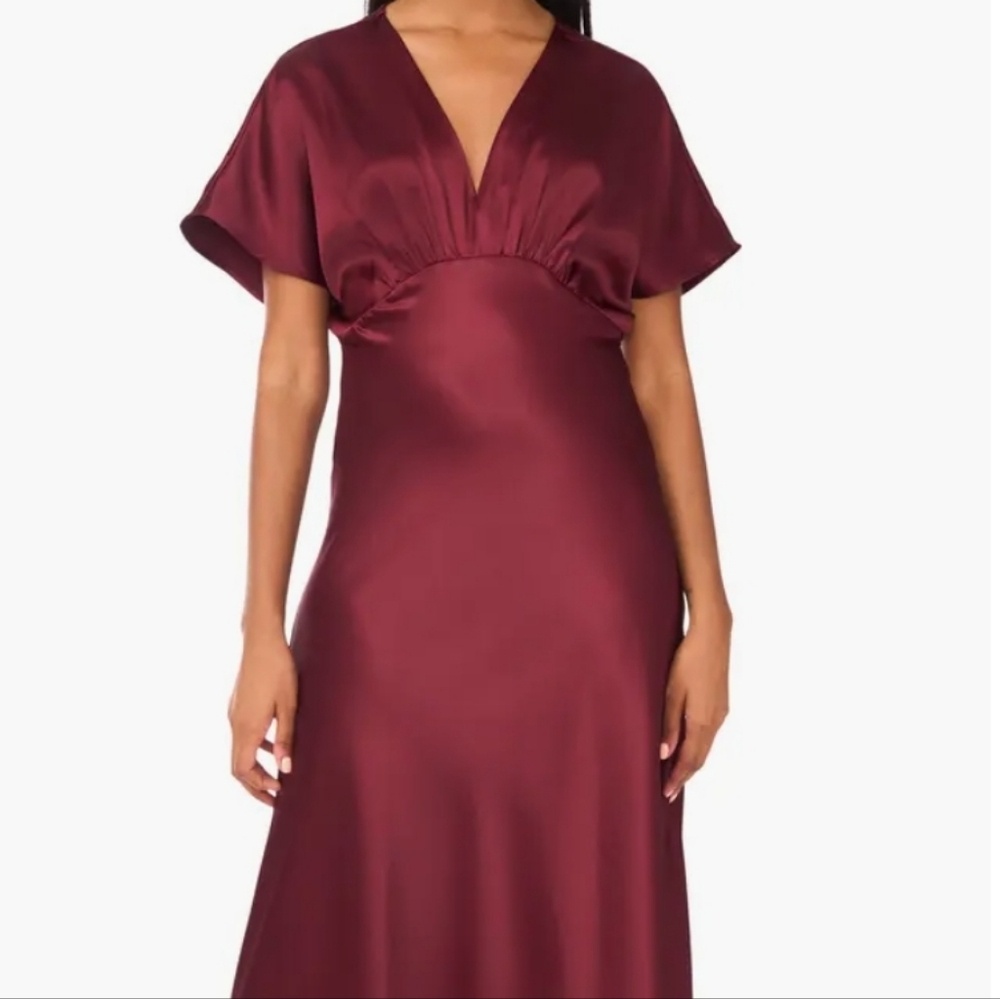 CeCe Wine Satin Dolman Sleeve Dress